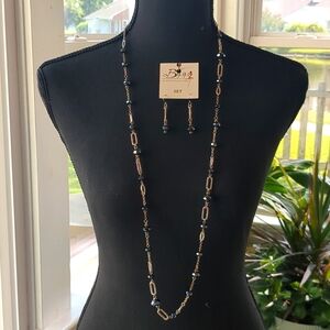 Bijuju 2 Pc Necklace & Earrings Set Silvertone Chain, Black Beads Whimsigoth